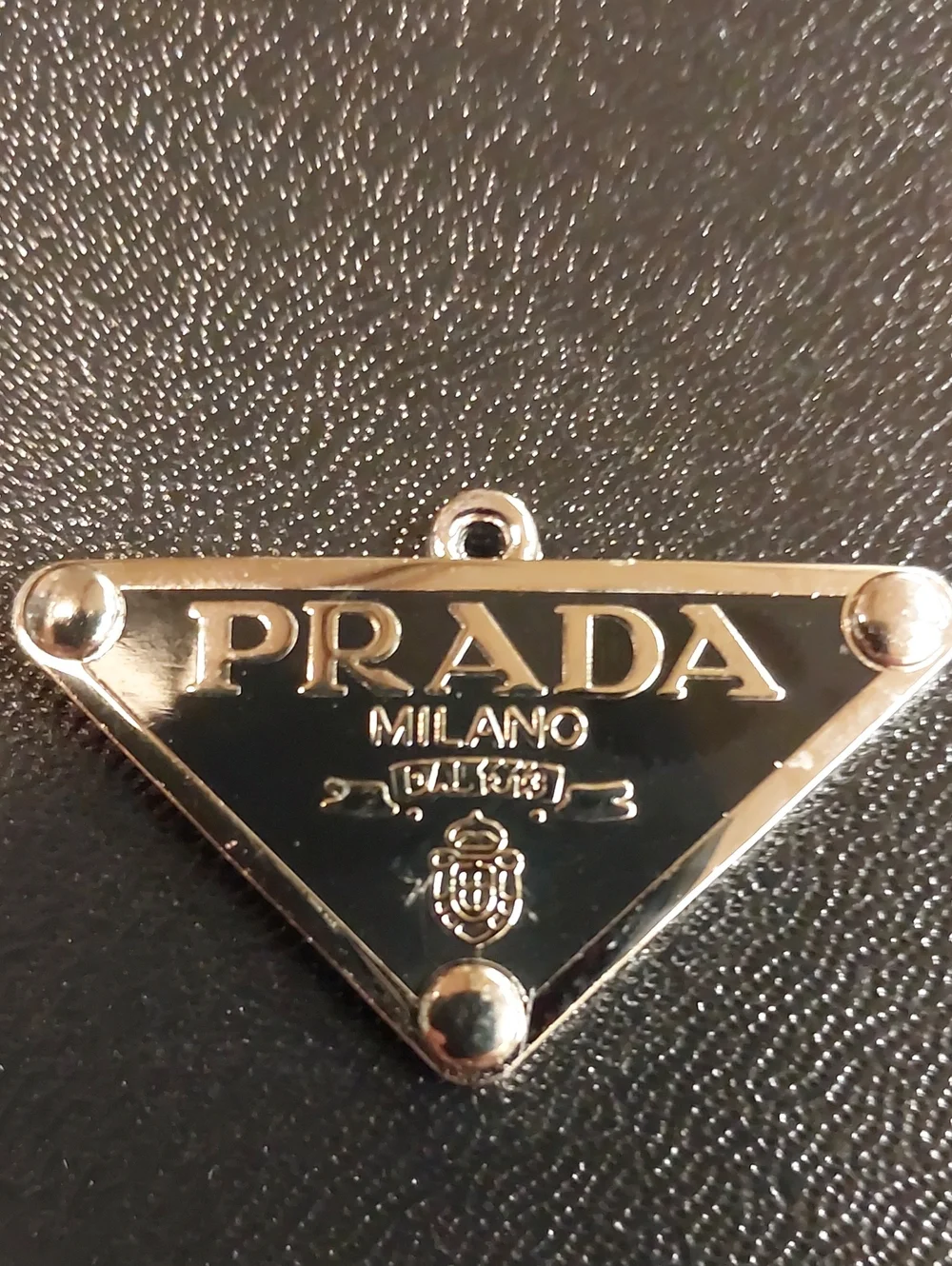 Prada Black and Silver Triangular Logo Pendant